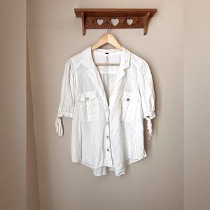 Free People Top | White Free People Safari Babe Top linen blend
